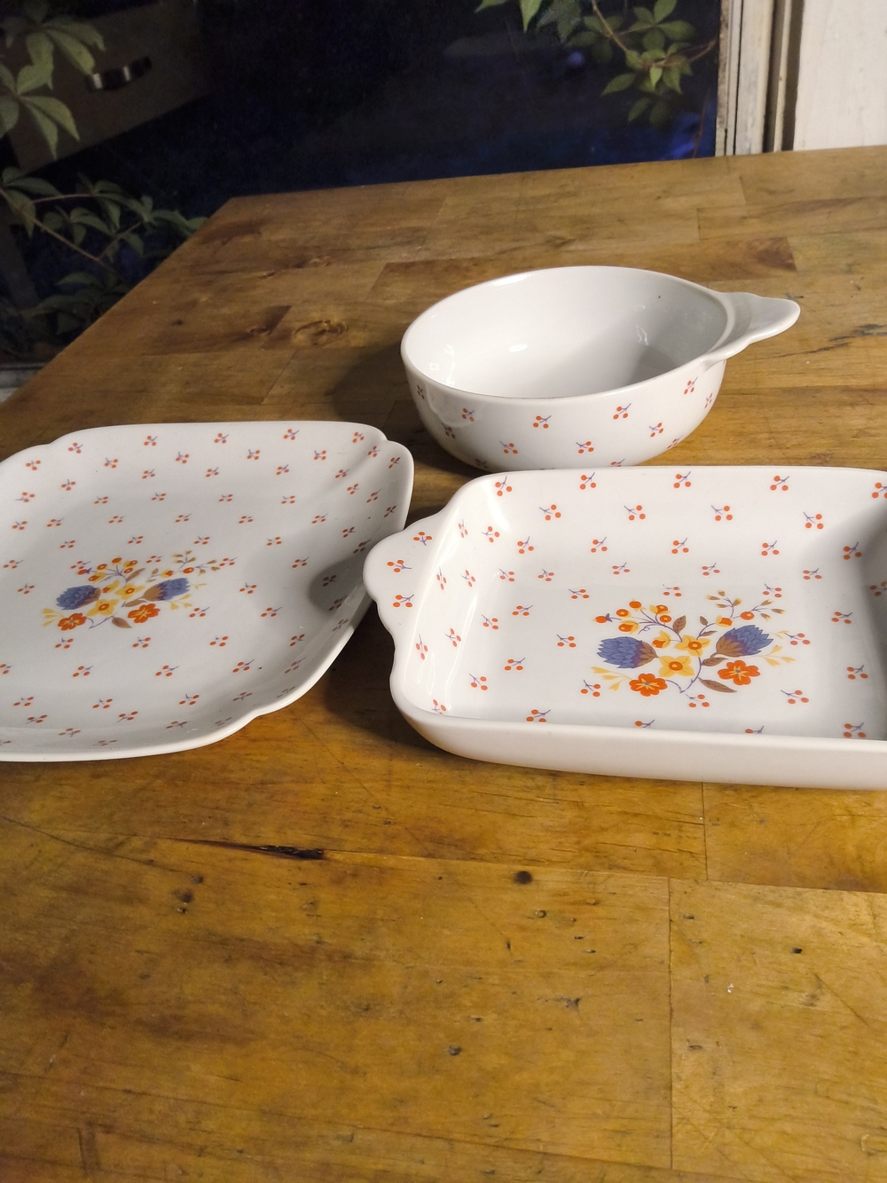 Vintage Corningware "Harvest" 3 Pc Mini Set Of Casserole Dish, Bowl, and Plate